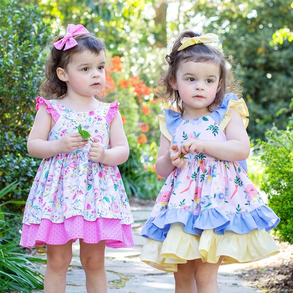 Katy Dress PDF Sewing Pattern, including sizes 12 months - 14 years, Girls Dress Pattern, Double Layer Skirt