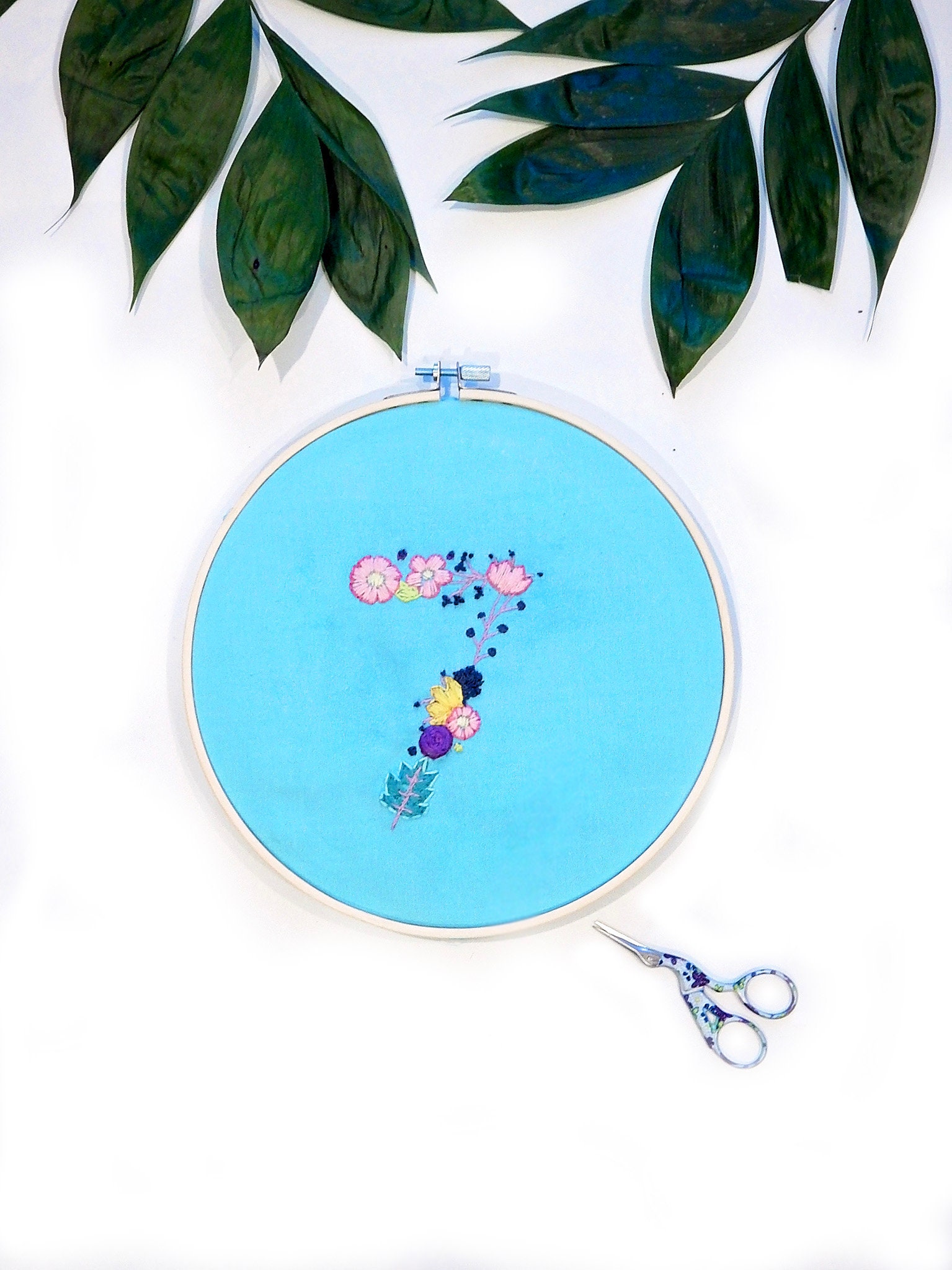 ロマーナ数字手刺繍PDFパターン、数字0～9を含む、花柄数字刺繍、数字