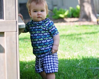 Menton Baby Rash Guard and Swim Shorts PDF Sewing Pattern, including sizes Newborn-4 years, Baby Rash Guard Pattern, Baby Swim Shorts