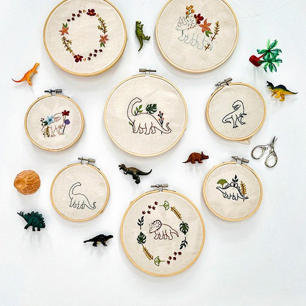 Senoia Hand Embroidery PDF Pattern, Featuring Multiple Dinosaur Designs, Beginner Friendly Hand Embroidery Pattern, Dinosaur Embroidery