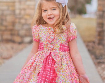 Sydney Dress PDF Sewing Pattern, including sizes 12 months - 14 years, Girls Dress Pattern, Puff sleeve Dress, Elbow Length, Sleeveless