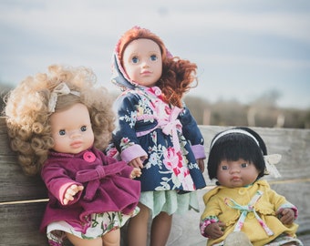 Lehi Doll Coat PDF Sewing Pattern, including doll sizes 13", 15" and 18", Doll Coat Pattern