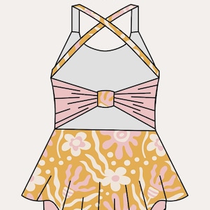 Amalfi One-Piece Swimsuit PDF Sewing Pattern, including sizes 12 months - 14 years, Skirted Swimsuit