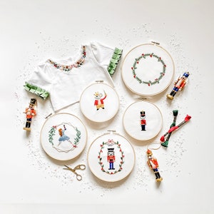 Dresden Hand Embroidery PDF Pattern, including Nutcracker and holiday themed design options, Beginner Friendly Hand Embroidery Pattern