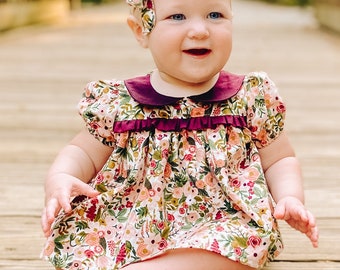 Nottingham Baby Dress, Top and Romper PDF Sewing Pattern, including sizes newborn - 4 years, Baby Dress, Baby Romper Pattern, Long Sleeve