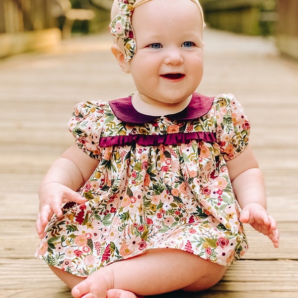 Nottingham Patron de couture PDF pour robe, haut et barboteuse pour bébé, y compris les tailles nouveau-né à 4 ans, robe pour bébé, modèle de barboteuse pour bébé, manches longues