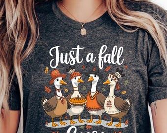 Just A Fall Goose DTF Print, Cute Fall Goose DTF Heat Transfer, Thanksgiving Cozy Autumn Design, Retro Pumpkin Tee