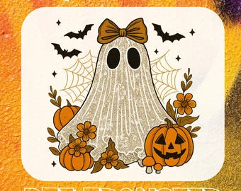 Coquett Halloween Ghost DTF Print, Lace Ghost Halloween Bow DTF Transfer, Spooky Pumpkin Design, Iron-on