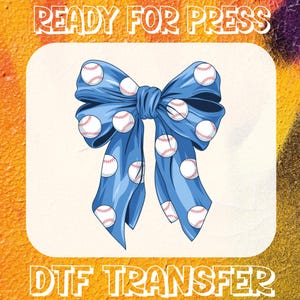 Retro Baseball Bow DTF Transfer, Coquette Blue Game Day Iron-on