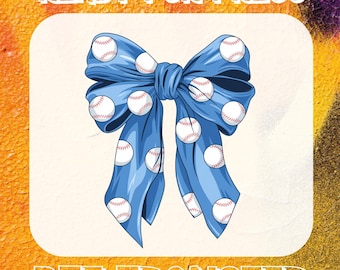Retro Baseball Bow DTF Transfer, Coquette Blue Game Day Iron-on