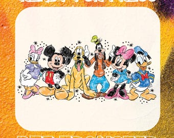 Mickey and Friends Watercolor DTF Transfer: Disneyland Family Trip