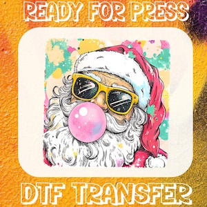 Retro Santa Bubblegum DTF Transfer, Ready To Press