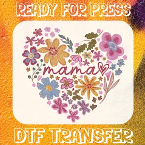 Watercolor Mama Floral Heart DTF Transfer, Boho Floral Mama Ready to Press, Glitter Mama Wildflower Dtf, Mom Life Desing, Spring Floral Mama