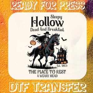 Sleepy Hollow Dtf Transfer, Vintage Halloween Ready To Press, Retro Halloween Dtf, Spooky Season Desing, T-shirt Transfer, Pumpkin, Skeleton