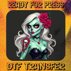 Gothic Pin-Up Zombie Girl DTF Transfer, Funny Halloween Ready To Press, Gothic Halloween Dtf, Girly Spooky Season Dtf, Feminist Witch Desing