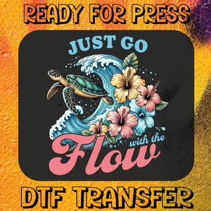 Summer Sea Turtle Waves Flowers Ready To Press, Sea Turtle DTF Transfer, Beach Vibes Dtf Print, Vacation Dtf,Tropical Flowers Heat Dtf Press