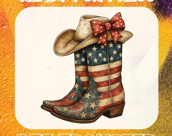 Coquette Cowgirl Boots DTF Transfer: 4th of July Western Design