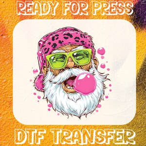 Transfert thermique drôle de Père Noël rose DTF : impression de t-shirt de Noël rétro