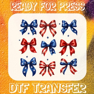 Coquette American Girl DTF Transfer,s 4th of July  Coquette Ready To Press, Patriotic Bows Dtf, Coquette USA 4h July Bow Dtf Print, Bulk Dtf