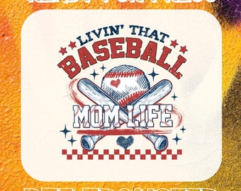 Retro Baseball Mom DTF Transfer, Checkered Baseball Mama Ready To Press, Livin' That Baseball Mom Life Tee, Sport Mom Print