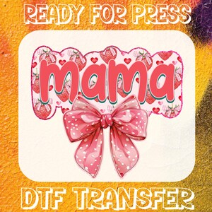 Preppy Mama Strawberry DTF Transfer, Ready to Press, Boho Strawberry Coquette Dtf, Summer Strawberry Mama Dtf,Mom Dtf Shirt Transfer,Red Bow
