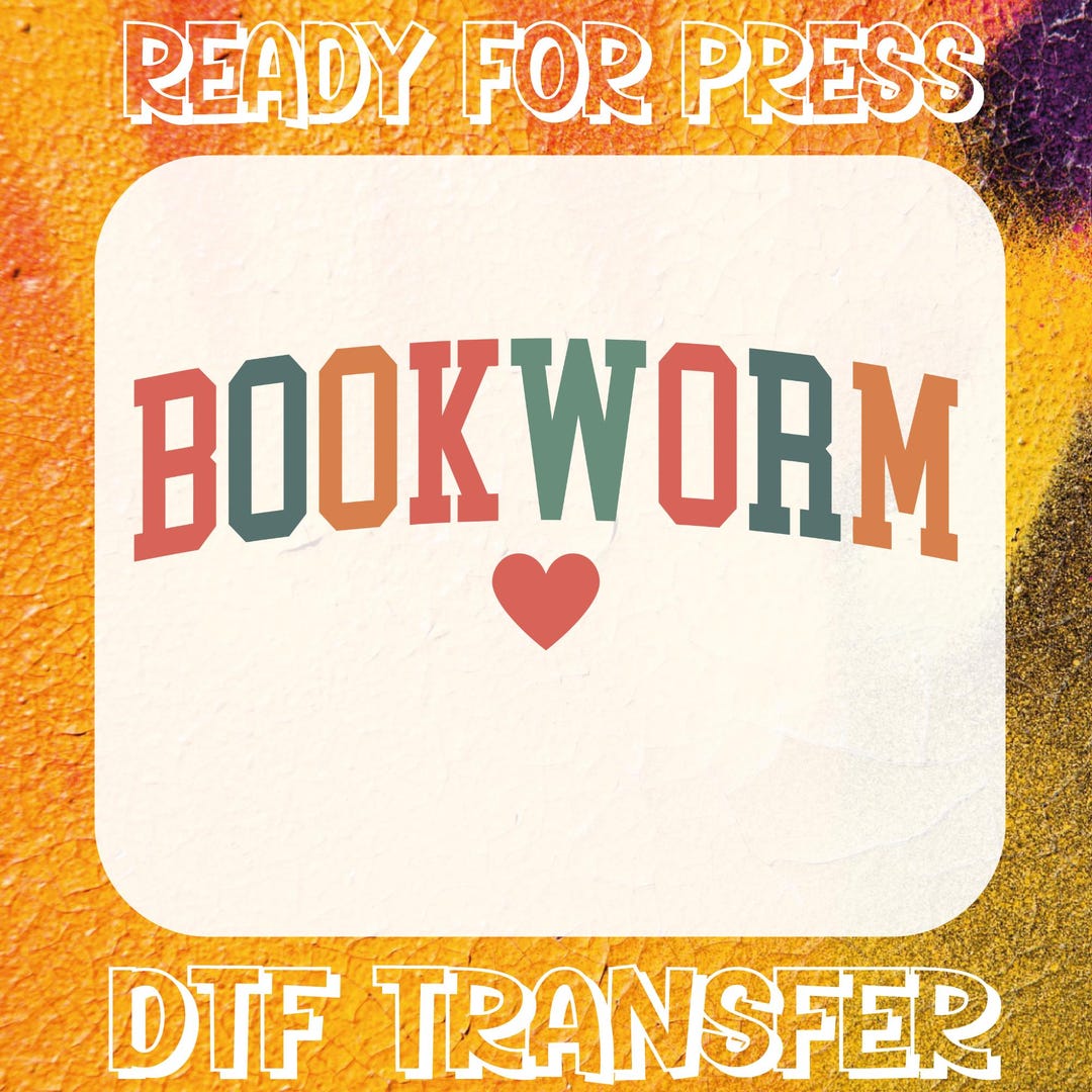 Retro Bookworm DTF Transfer, Ready to Press Design, Book Lover Heat ...