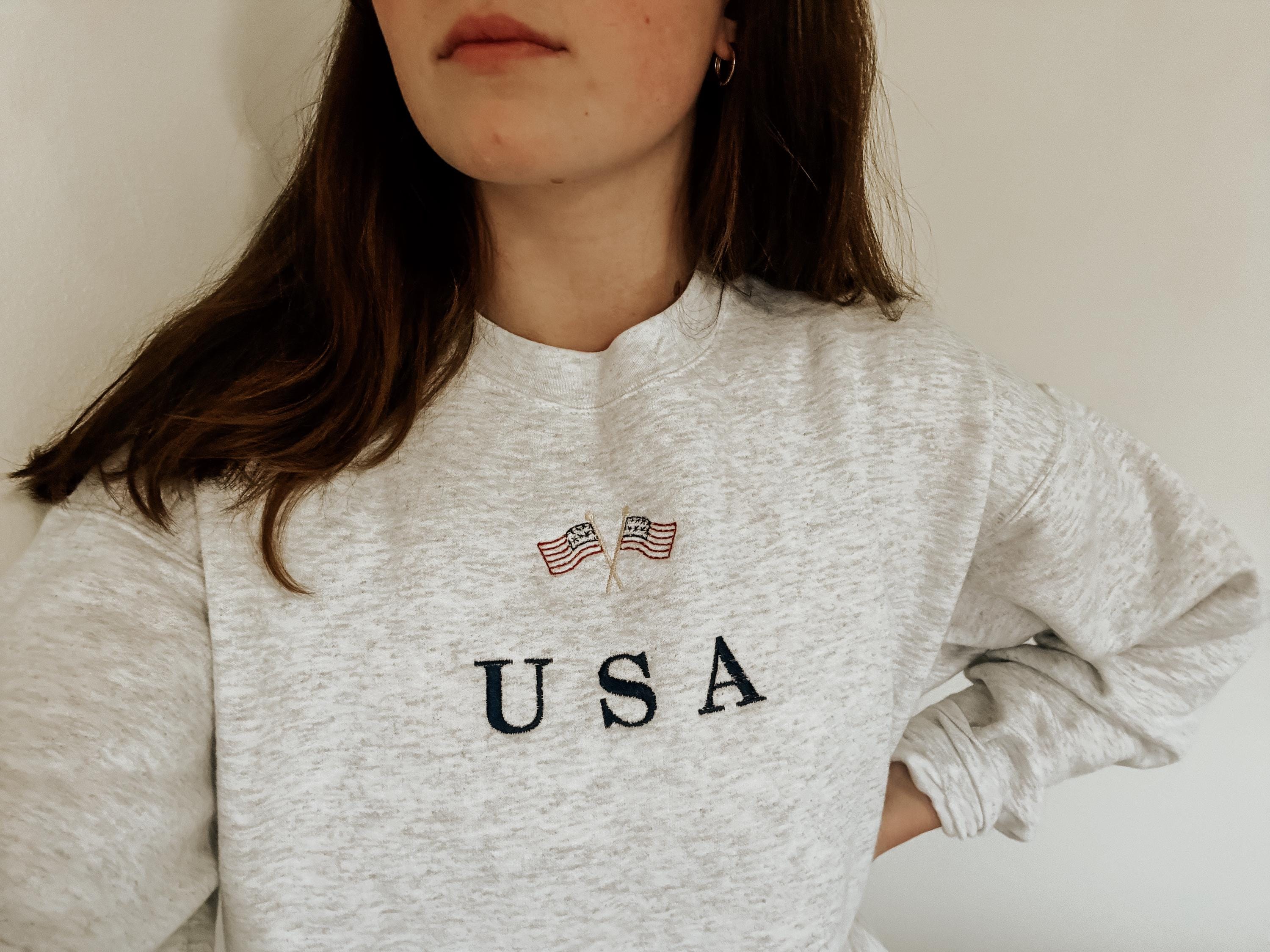 0040~Cotton Embroidered USA FLAG Double Layered Hoodie with Print main image 0