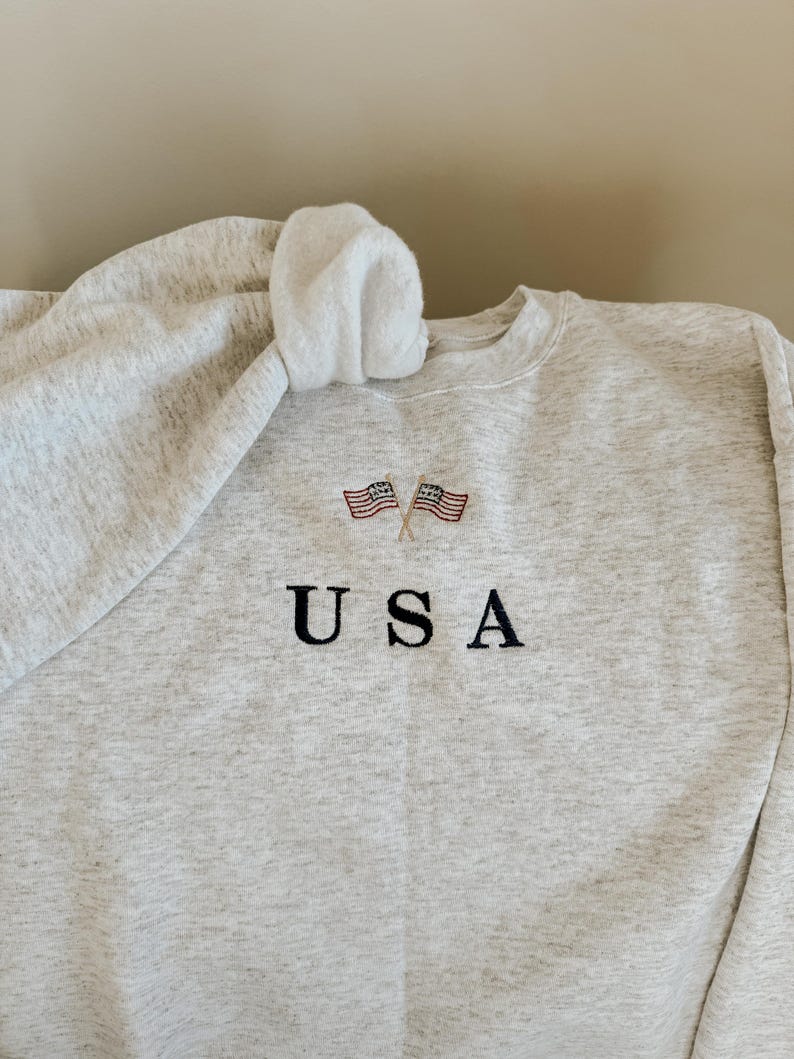 0040~Cotton Embroidered USA FLAG Double Layered Hoodie with Print main image 1