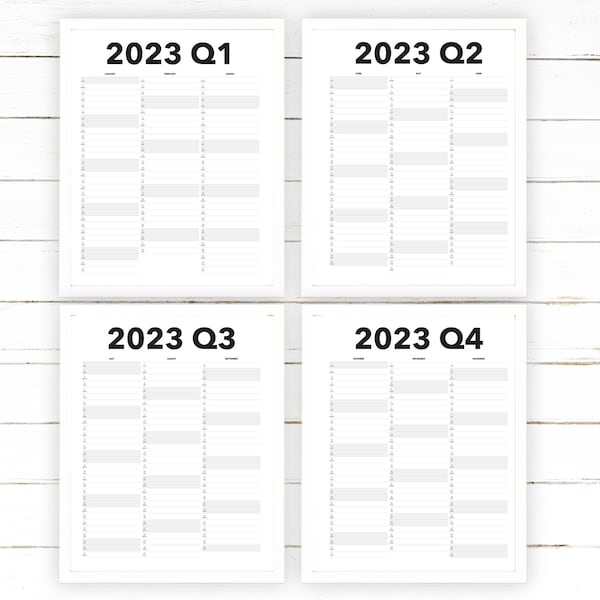 2023 Quarterly Calendar Printable - Blank Dated Quarterly Year View, Extra Large Wall Calendar Digital Printable