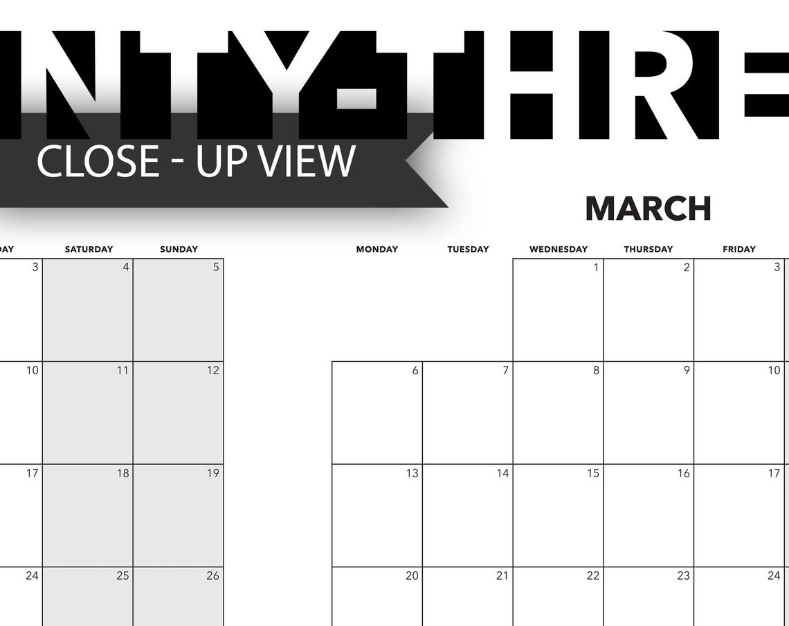 Extra Large Wall Calendar 2023 Calendrier annuel 2023 Vue mensuelle imprimable Blank Dated Etsy