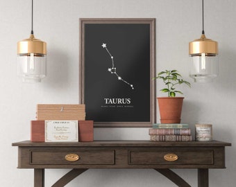 Modern Taurus Zodiac Constellation Printable Wall Art