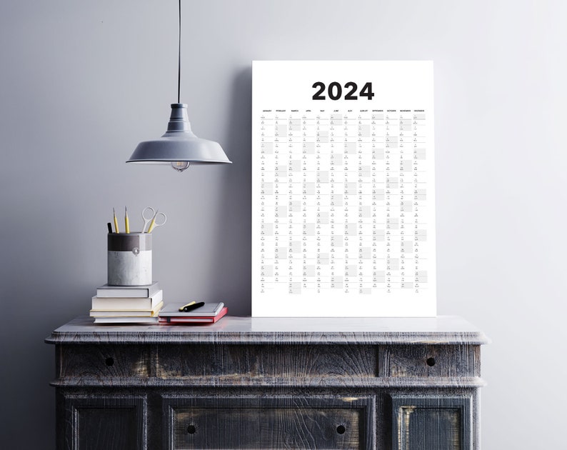 2024 Calendar Blank Vertical Yearly View Extra Large Wall Etsy