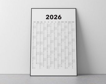 2026 Calendar Blank Vertical Yearly View, Extra Large Wall Calendar Printable