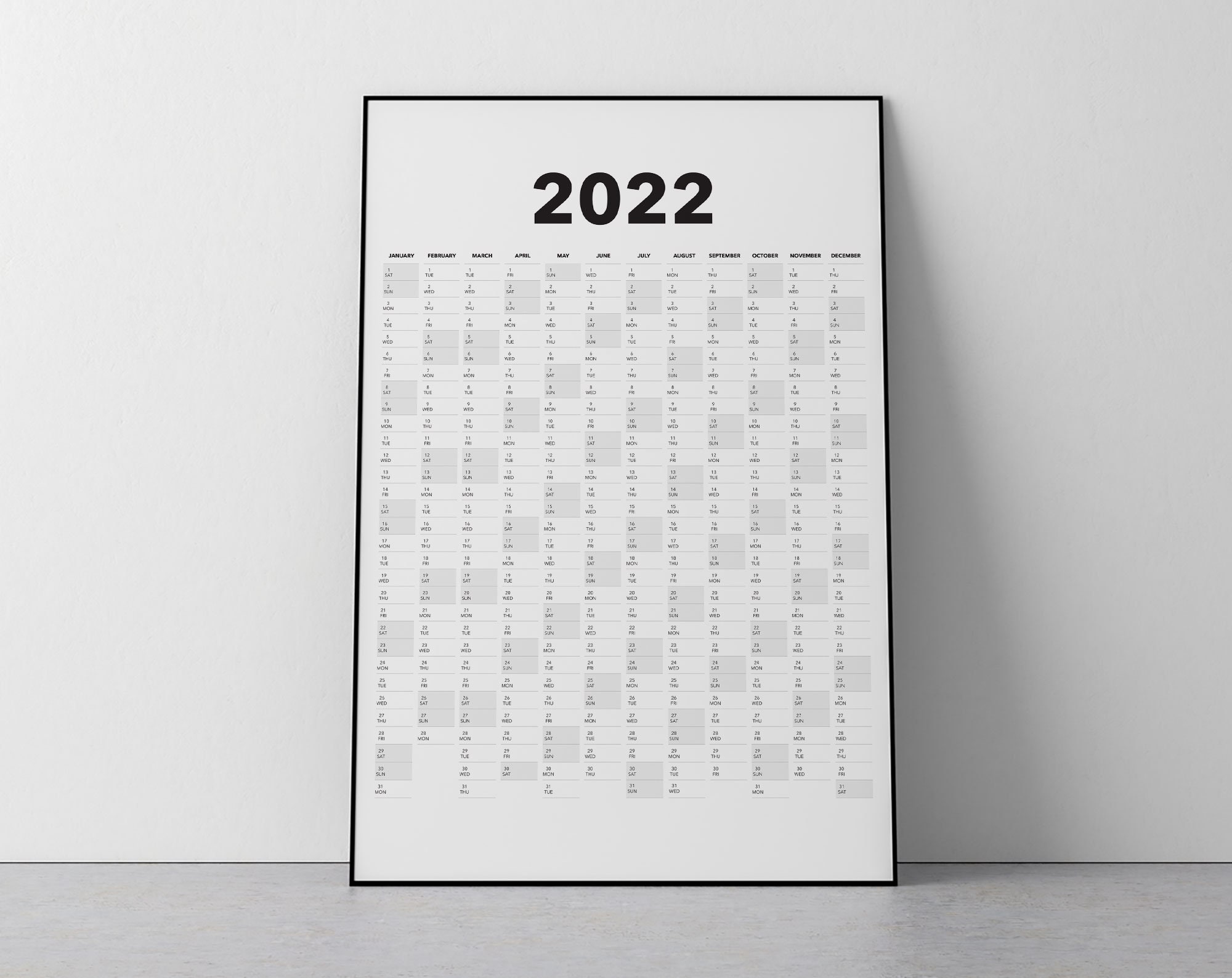 2022 Calendar Blank Vertical Yearly View Extra Large Wall Etsy Uk