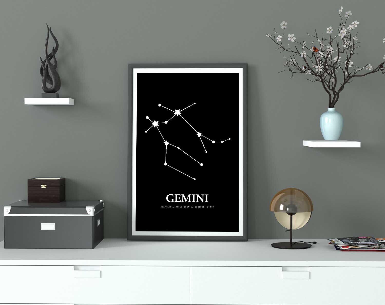 Modern Gemini Zodiac Constellation Printable Wall Art - Etsy