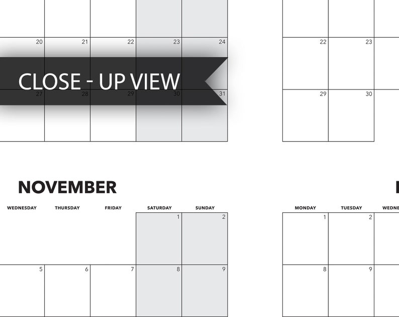 2025 Yearly Calendar Monthly View Printable Blank Dated Month by Month
