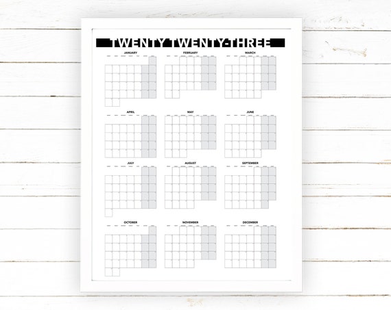 2023 yearly calendar monthly view printable blank dated - etsy israel