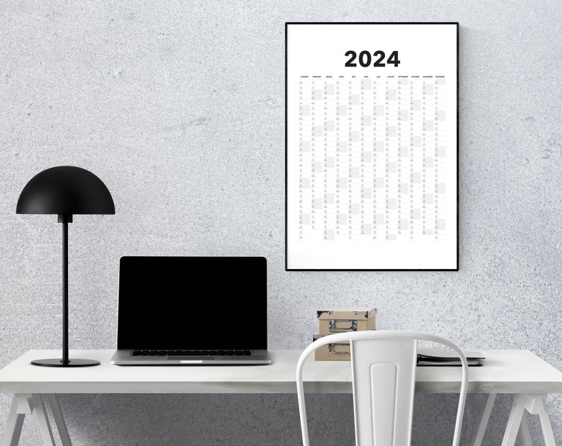 2024 Calendar Blank Vertical Yearly View Extra Large Wall Etsy