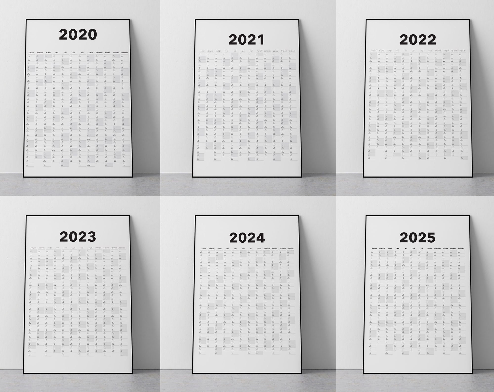 20202025 Vertical Yearly Calendar Printables 5 Year Set of Etsy