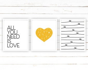 All You Need Is Love Printable Gallery Wall Art Set | Love Word Art | Set of 3 Art Prints