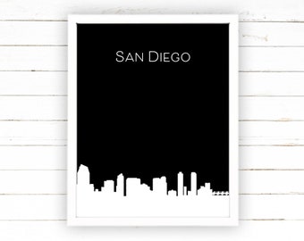 San Diego Skyline Modern Art Printable Poster Black Minimalist Print