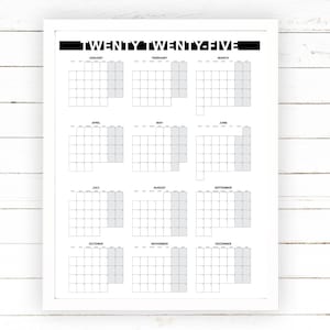 2025 Yearly Calendar Monthly View Printable - Blank Dated Month by Month Year View, Extra Large Wall Calendar Digital Printable