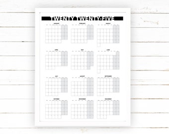 2025 Yearly Calendar Monthly View Printable - Blank Dated Month by Month Year View, Extra Large Wall Calendar Digital Printable