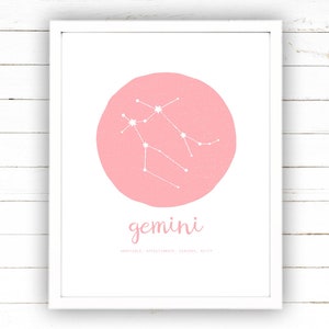 Gemini  Zodiac Printable | Star Constellation Wall Art Printable for Large Wall Decor | Instant Download