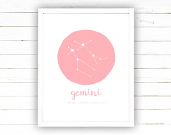 Gemini  Zodiac Printable | Star Constellation Wall Art Printable for Large Wall Decor | Instant Download