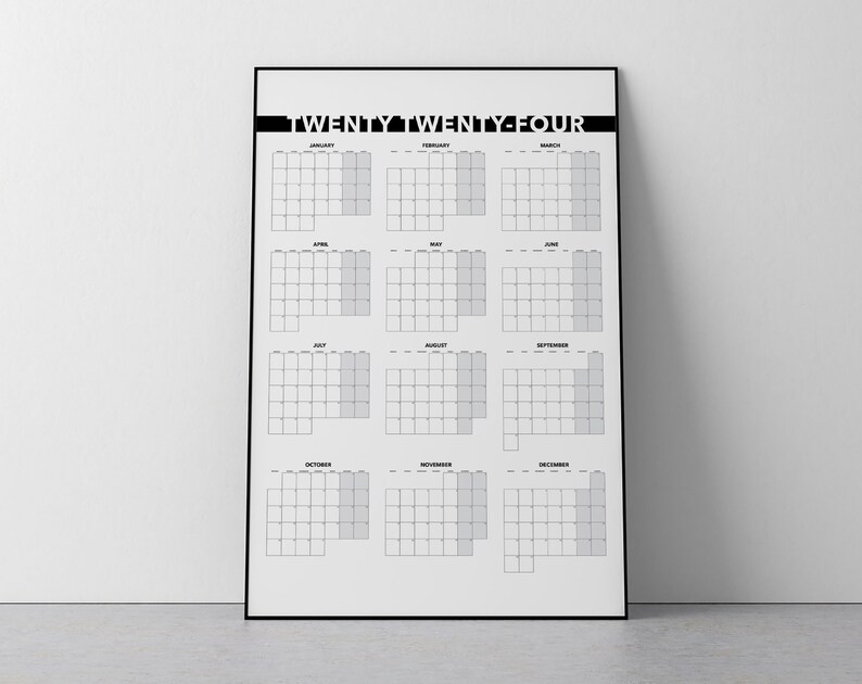 Calendrier annuel 2024 Vue mensuelle imprimable Blank Dated - Etsy France