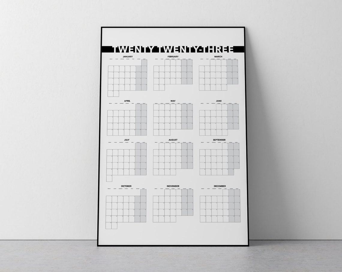Calendrier annuel 2023 vue mensuelle imprimable Vierge datée - Etsy France