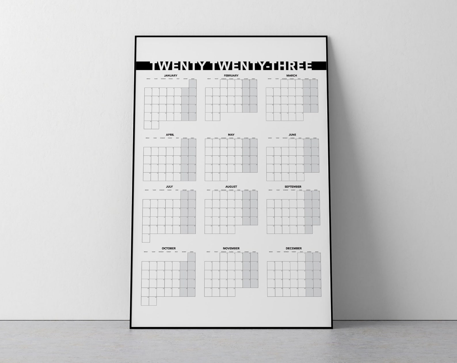 Extra Large Wall Calendar 2023 Calendrier annuel 2023 Vue mensuelle imprimable Blank Dated Etsy