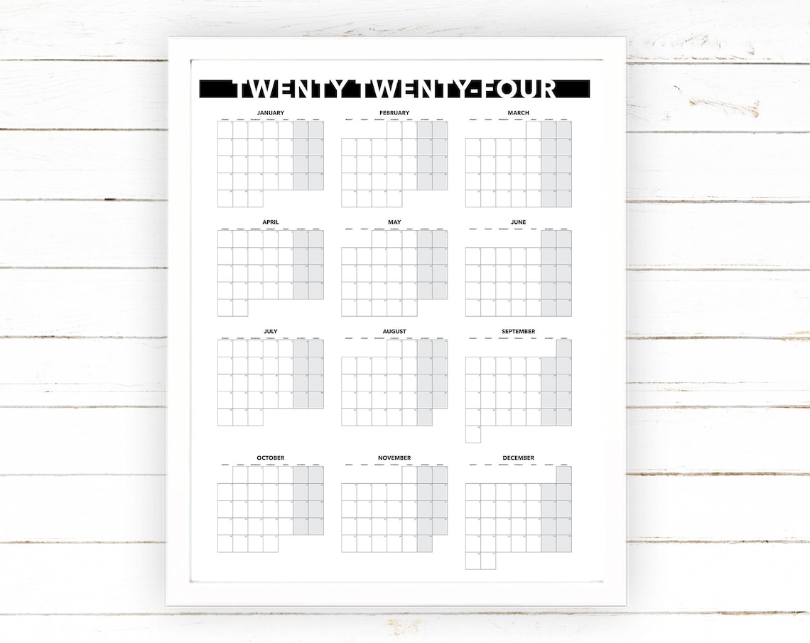 Calendrier annuel 2024 Vue mensuelle imprimable Blank Dated - Etsy France