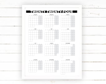 2024 Yearly Calendar Monthly View Printable - Blank Dated Month by Month Year View, Extra Large Wall Calendar Digital Printable